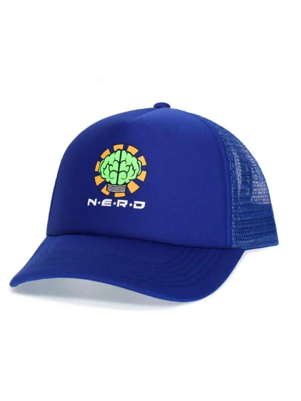 NERD Trucker Hat Pharrell Neptunes Y2K Retro Camo Brain Logo Mesh Snapback Cap